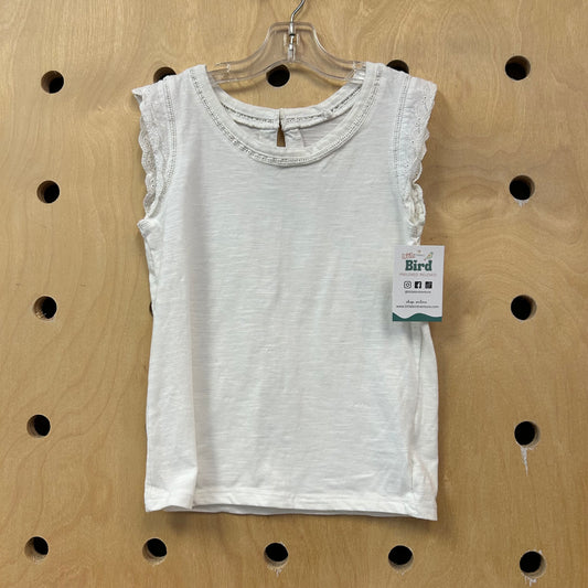 White Eyelet Sleeve Tank
