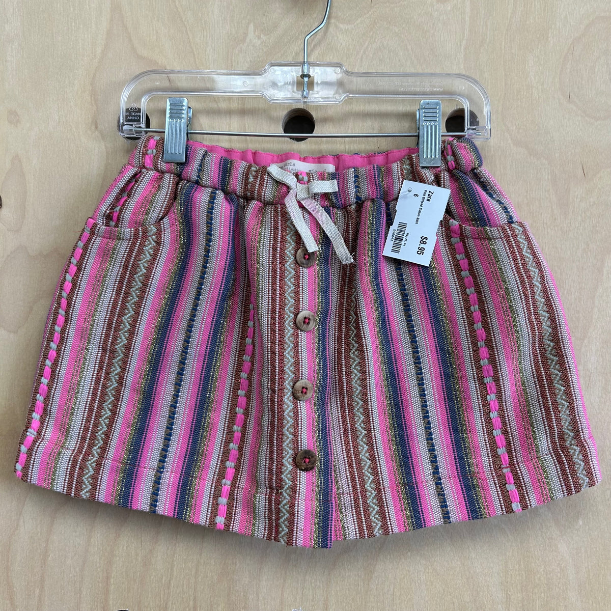 Pink Striped Button Skirt