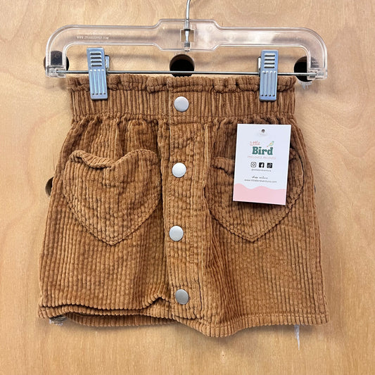 Brown Cord Heart Pocket Skirt
