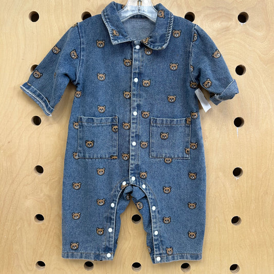 Denim Teddy Bear Snap Romper