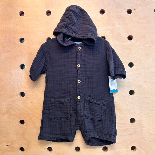 Black Gauze Hooded Romper