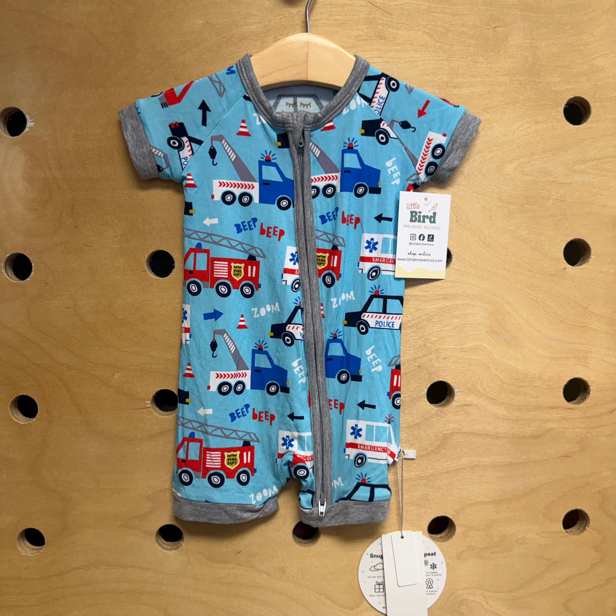Blue Tow Truck Bamboo Romper NEW!
