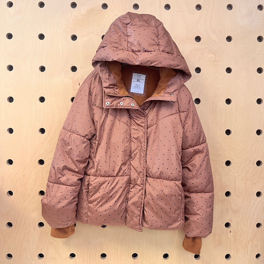 Brown Polka Dot Water Resistant Puffer Jacket