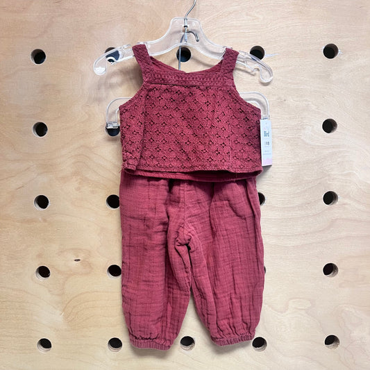 Marroon Gauze Eyelett Tank Outfit