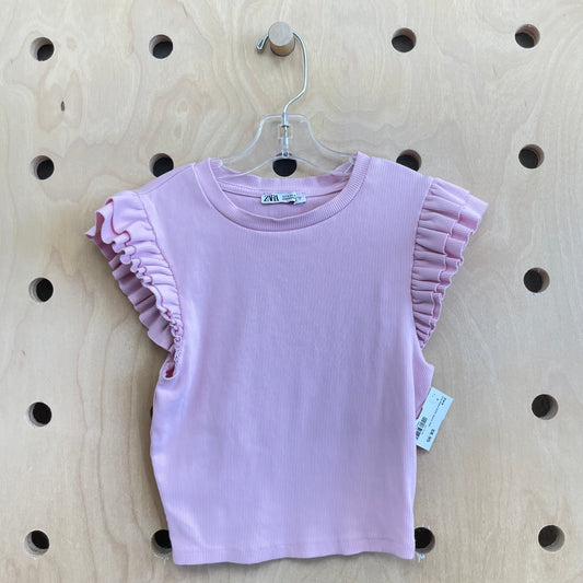 Pink Ribbed Ruffle Sleeve Tank