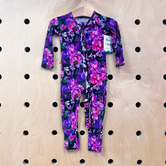 Purple Floral Ruffle Bamboo Romper