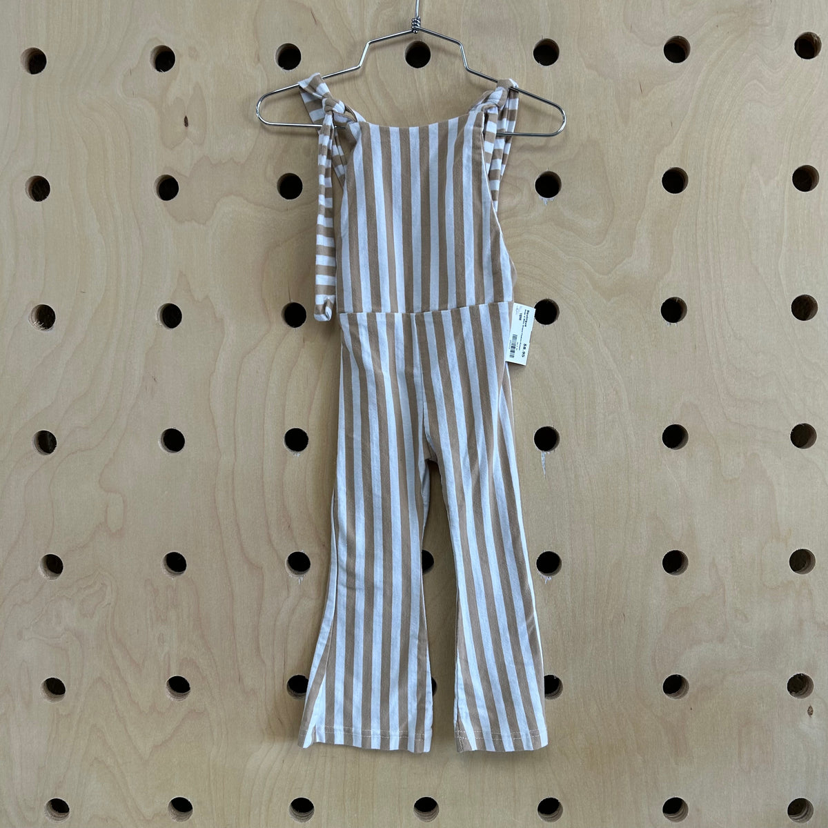 Beige & White Striped Pinafore Romper