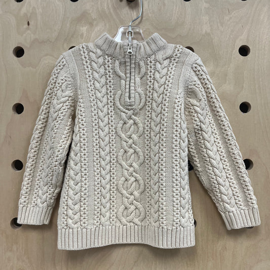Cream Cable Knit Zip Up Sweater