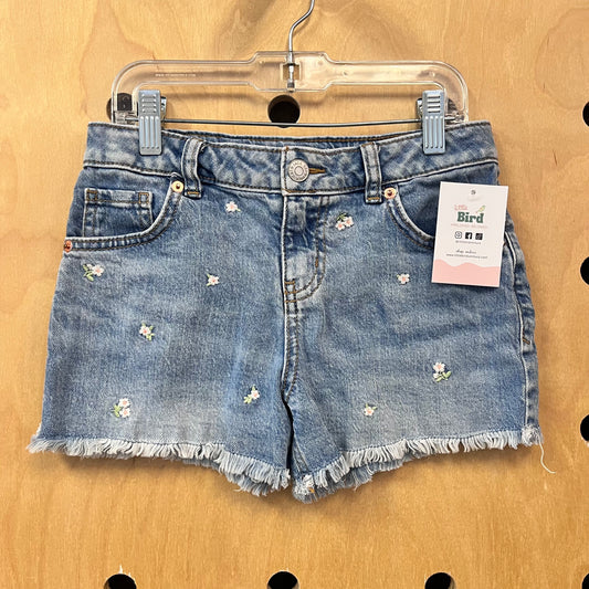 Embroidered Floral Denim Stretch Shorts