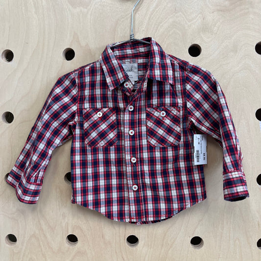 Red & Navy Plaid Button Up Shirt
