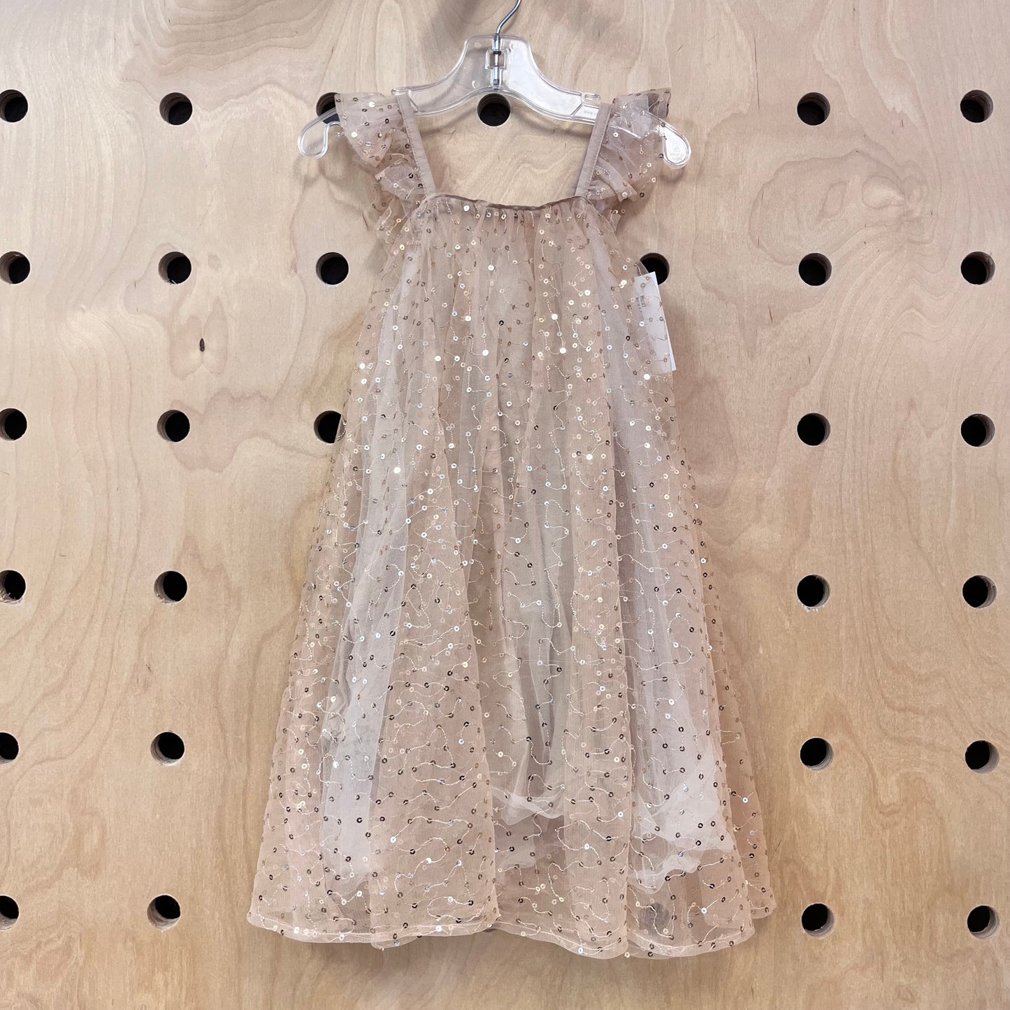 Beige & Gold Sequins Tulle Dress
