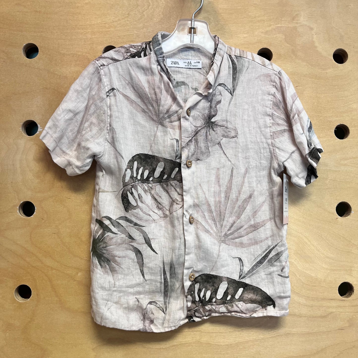 Beige Tropical Leaf Linen Shirt