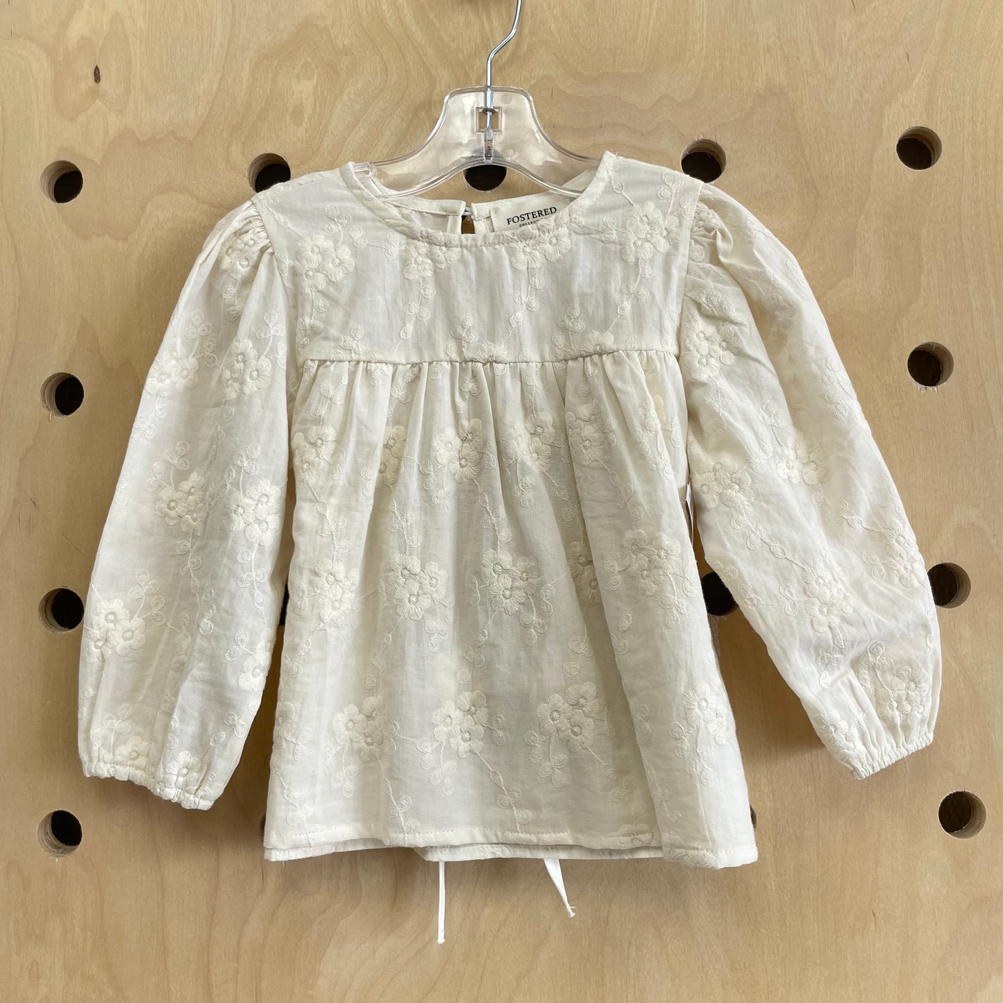 Cream Embroidered Floral LS Top
