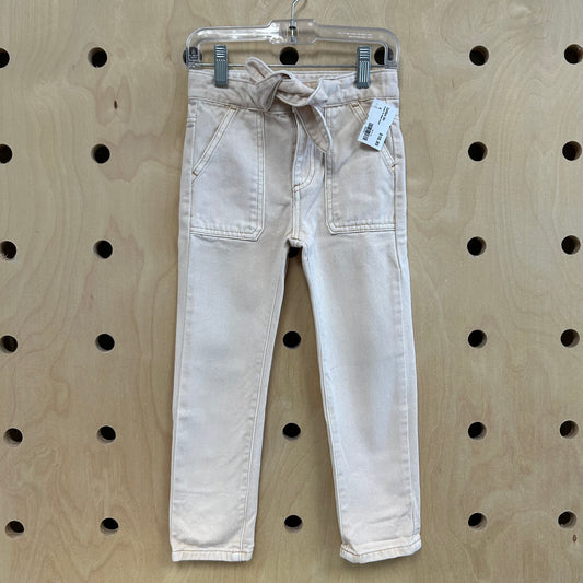 Cream Tie Waist Denim