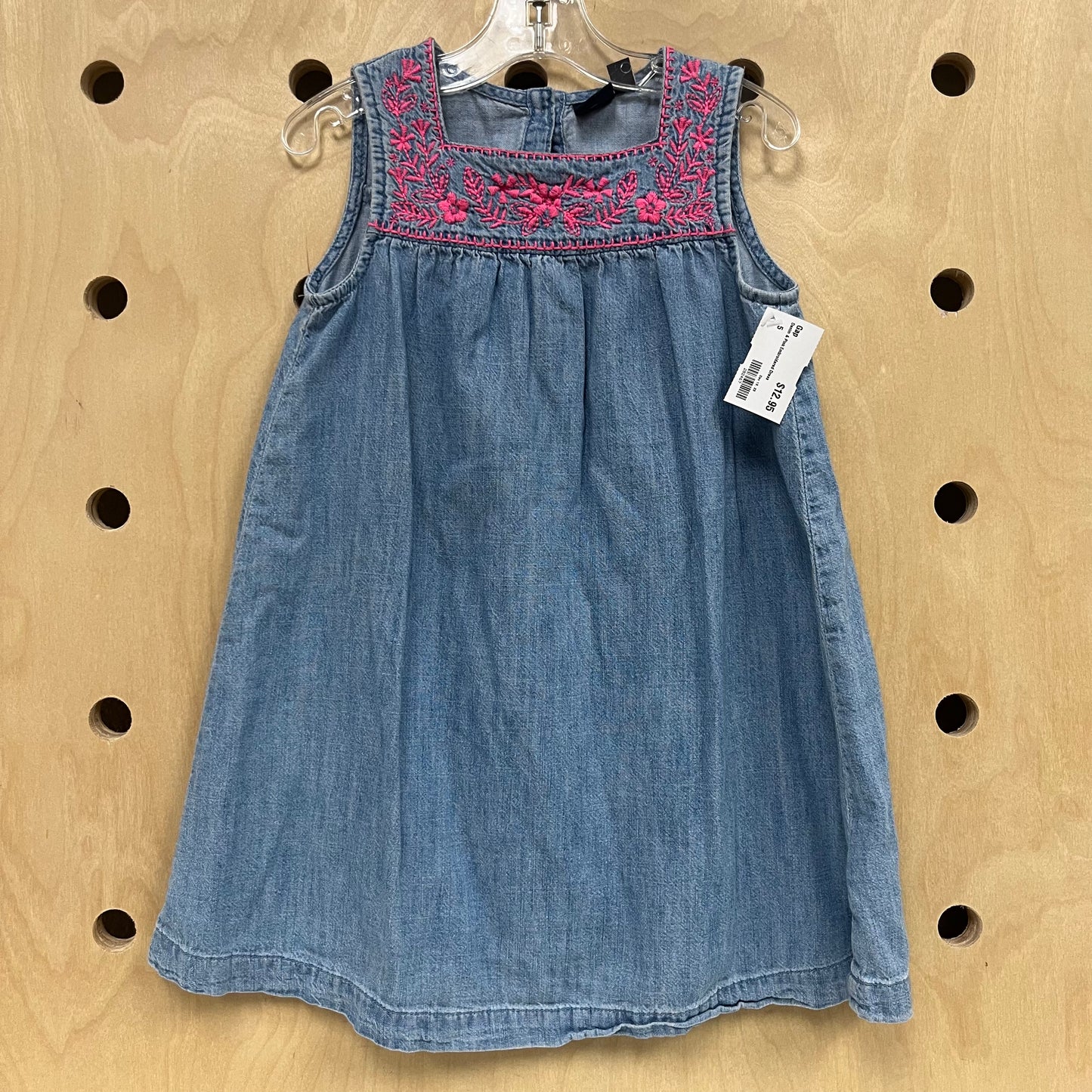 Denim & Pink Embroidered Dress