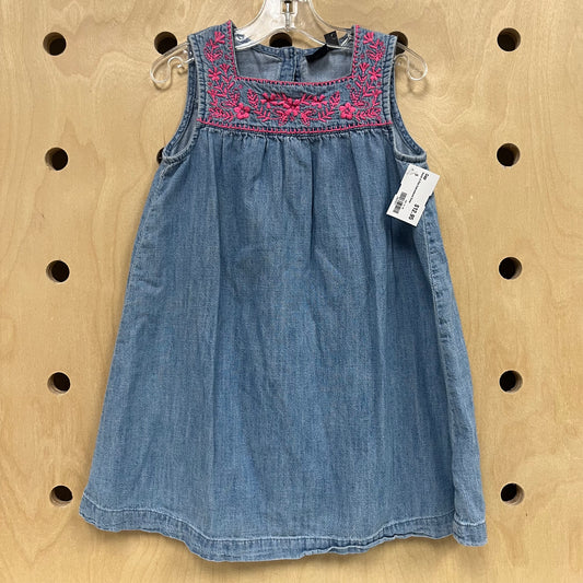 Denim & Pink Embroidered Dress