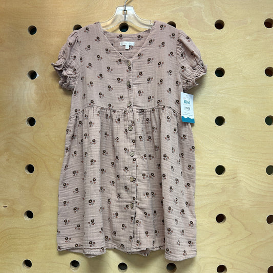 Wood Button Floral Cotton Dress