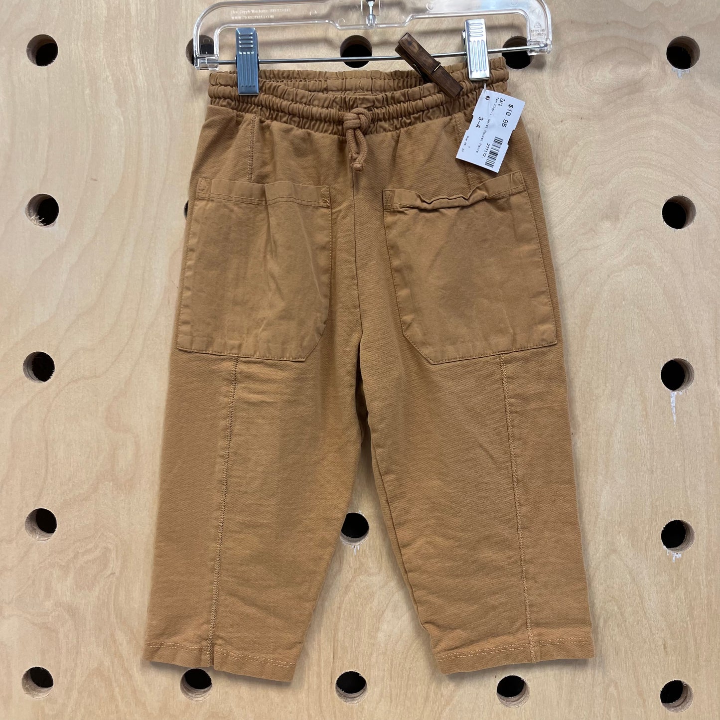 Tan Elastic Waist Pocket Pants