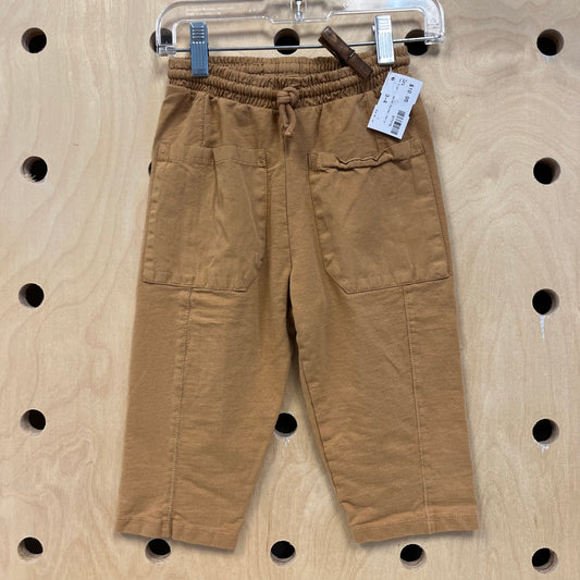 Tan Elastic Waist Pocket Pants