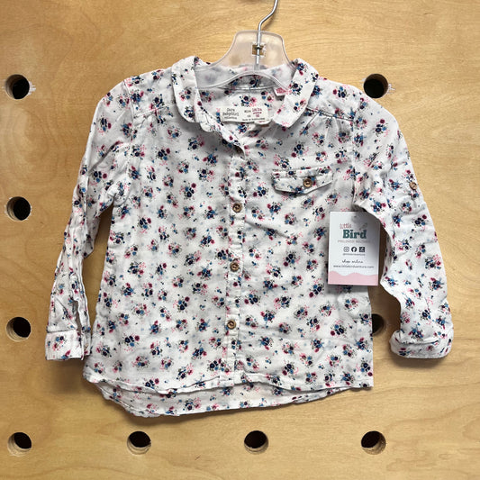 White/Pink Floral Button Up