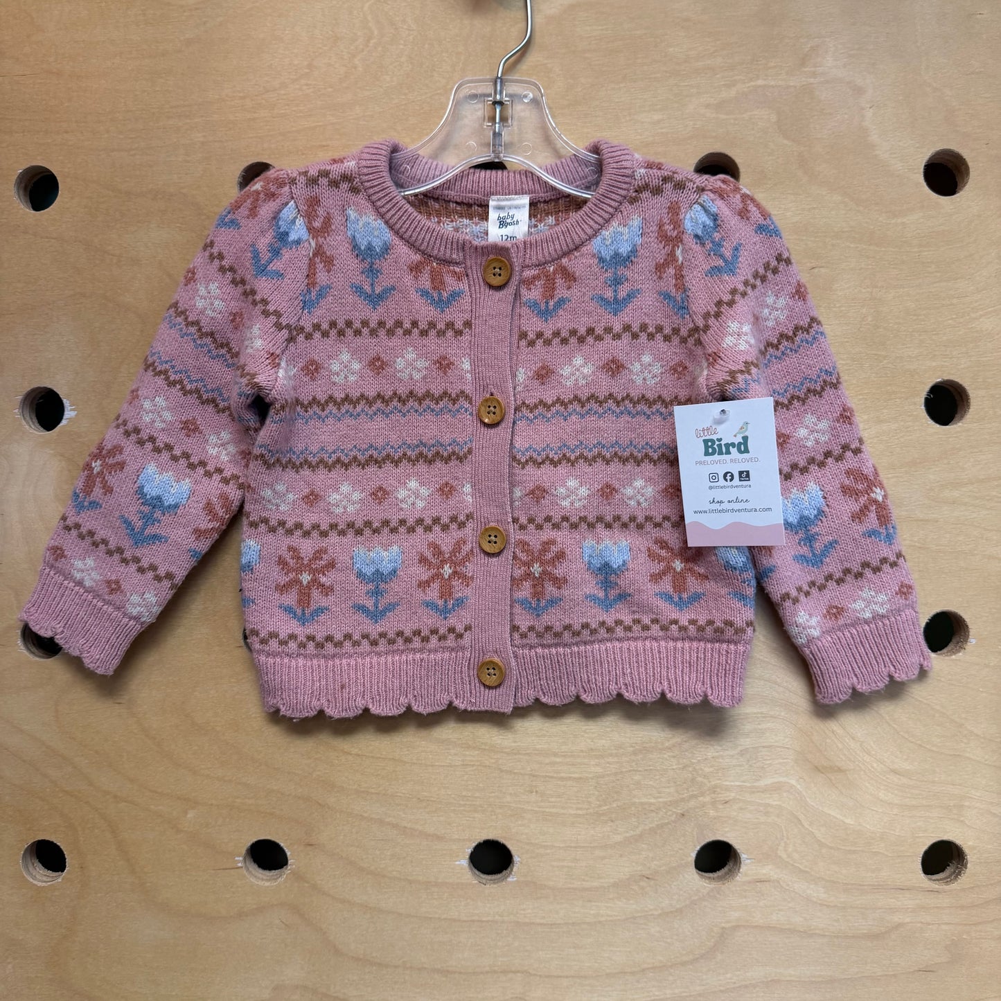 Pink Scalloped Floral Cardigan