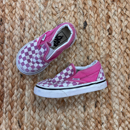 Pink & White Checkered Slip Ons
