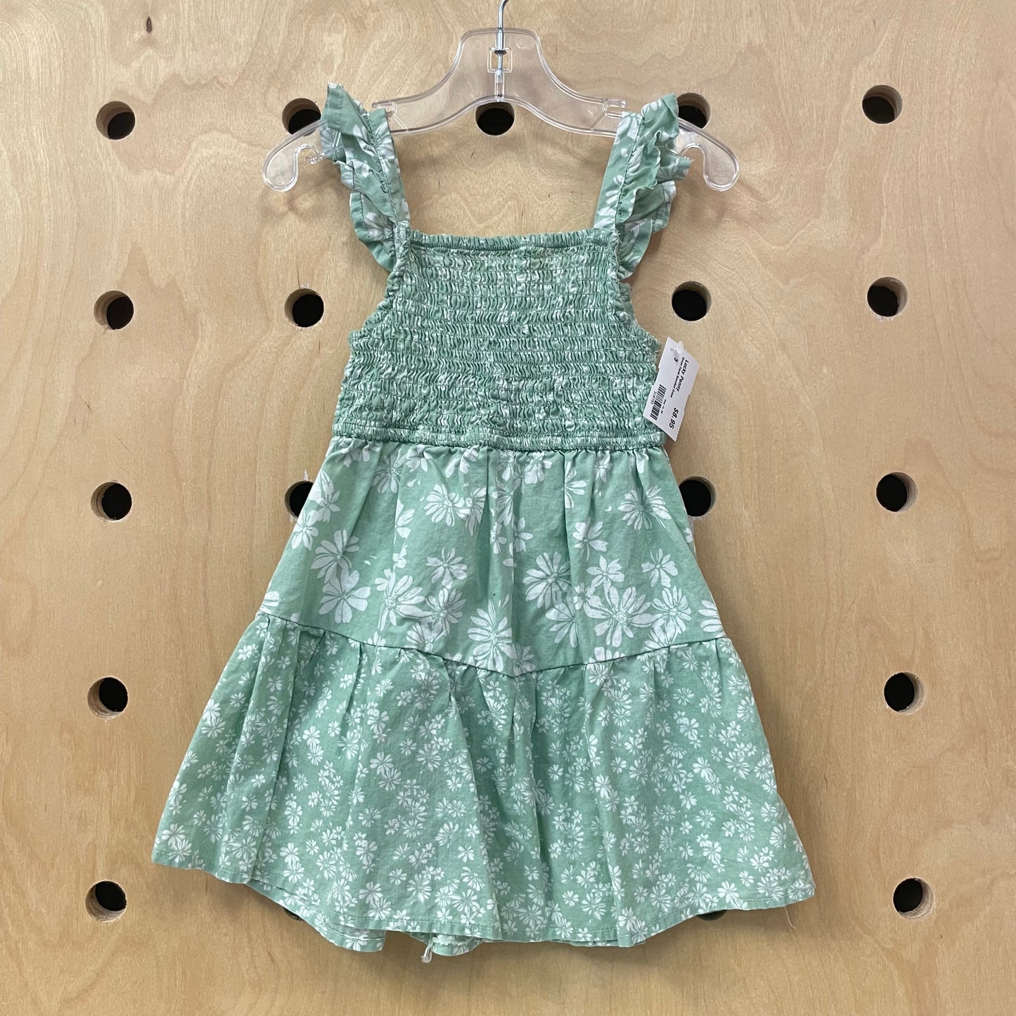 Green Floral Smocked Dress