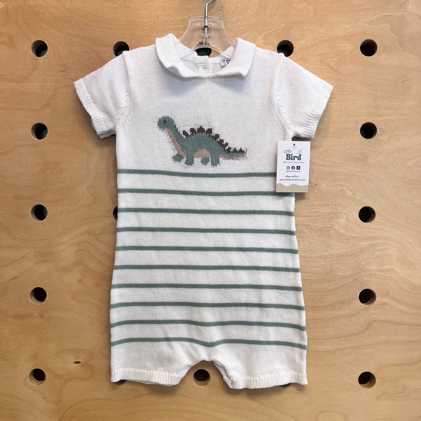 White/Green Knit Dino Romper