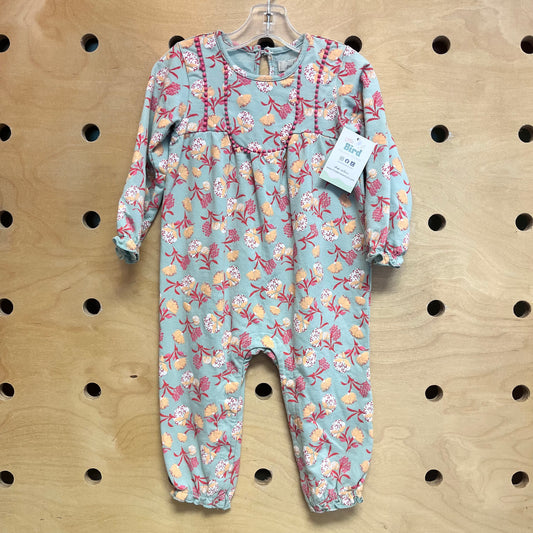 Aqua/Red Floral Romper