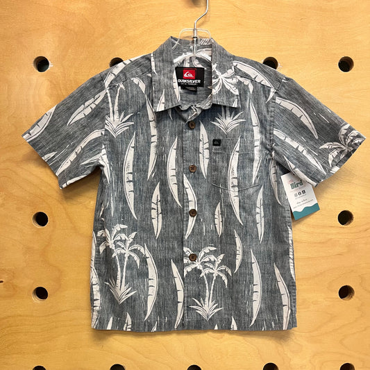Blue/White Palms/Leaves Button Up