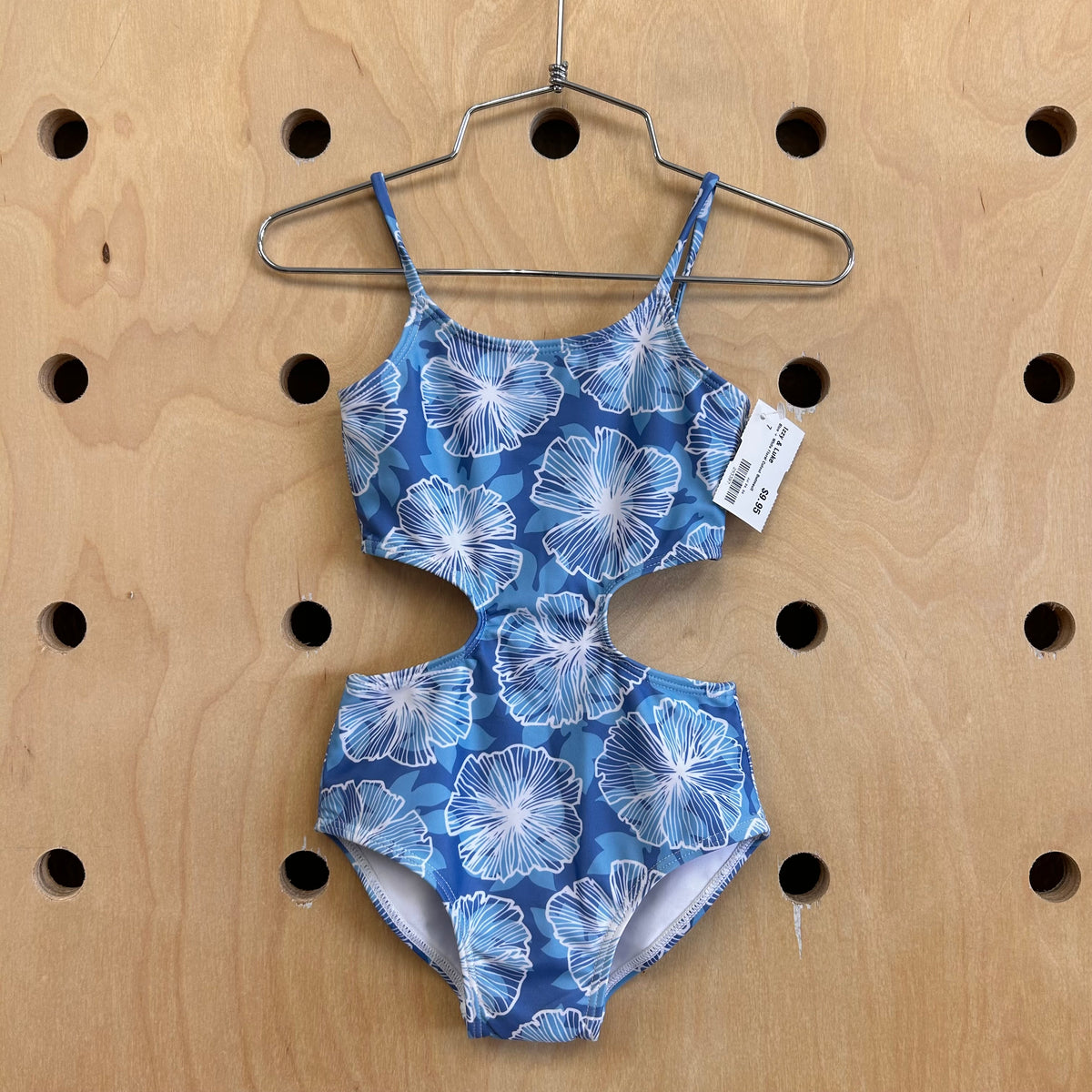 Blue + White Floral Cutout Swimsuit