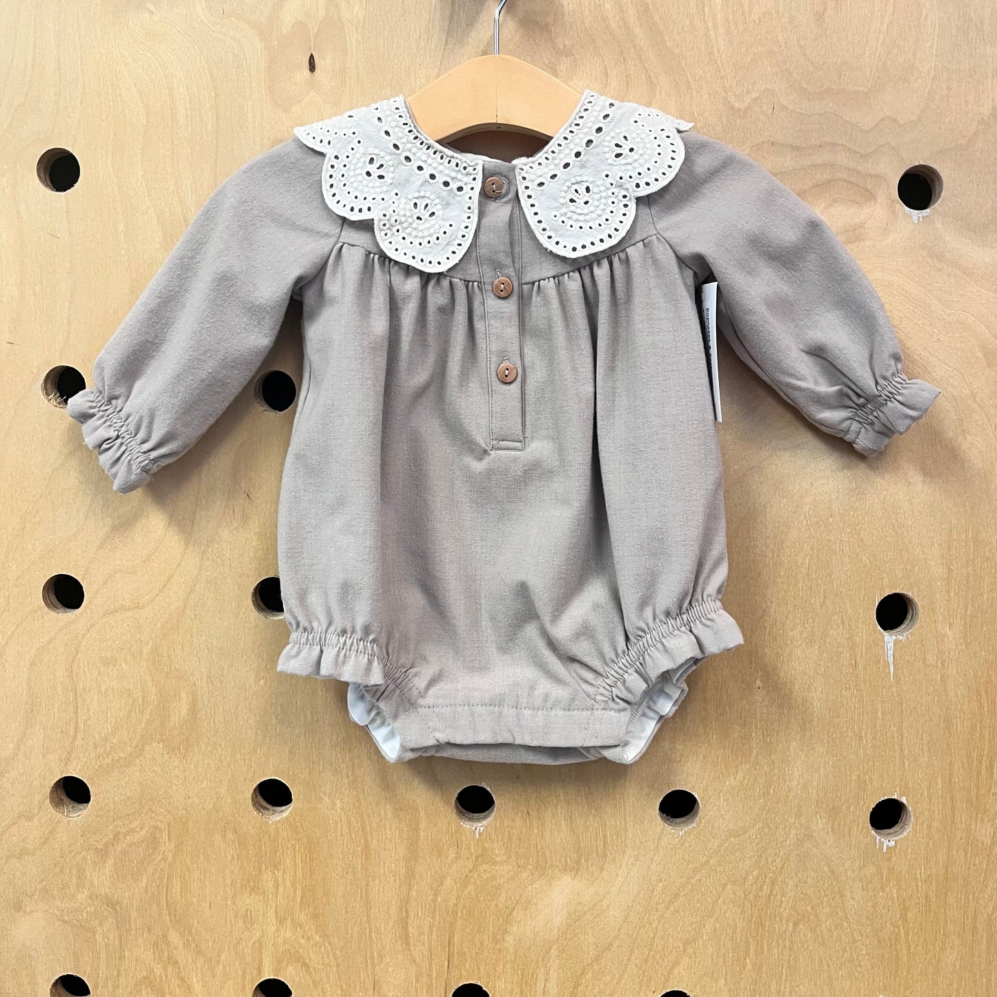 Greige Eyelet Collar Lined Bubble