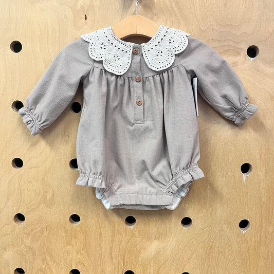 Greige Eyelet Collar Lined Bubble