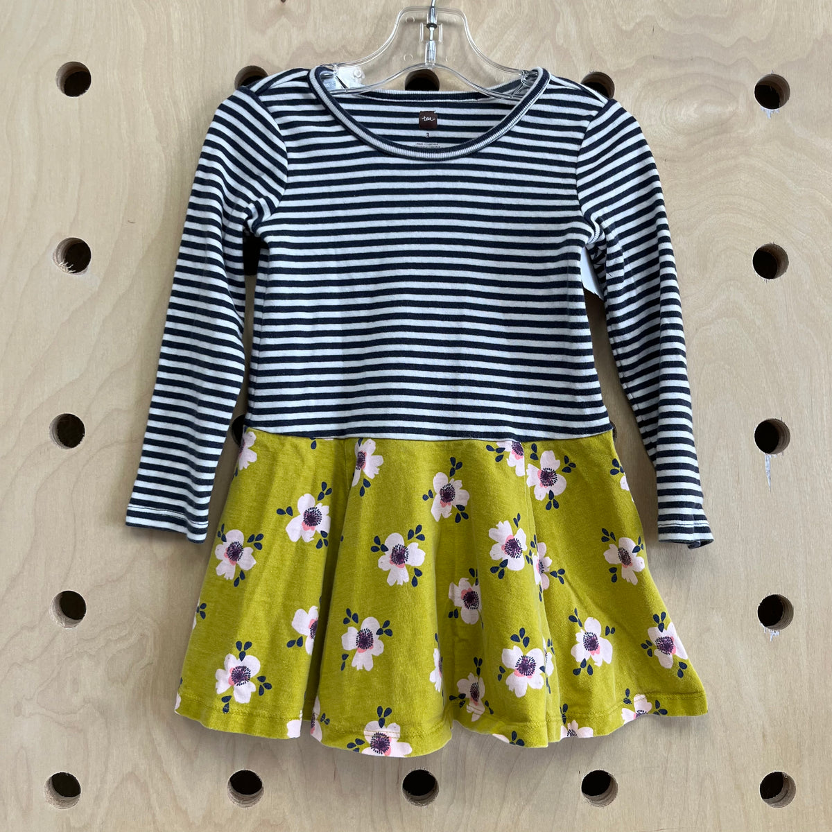 Blue & White Striped Yellow Floral Bottom Dress