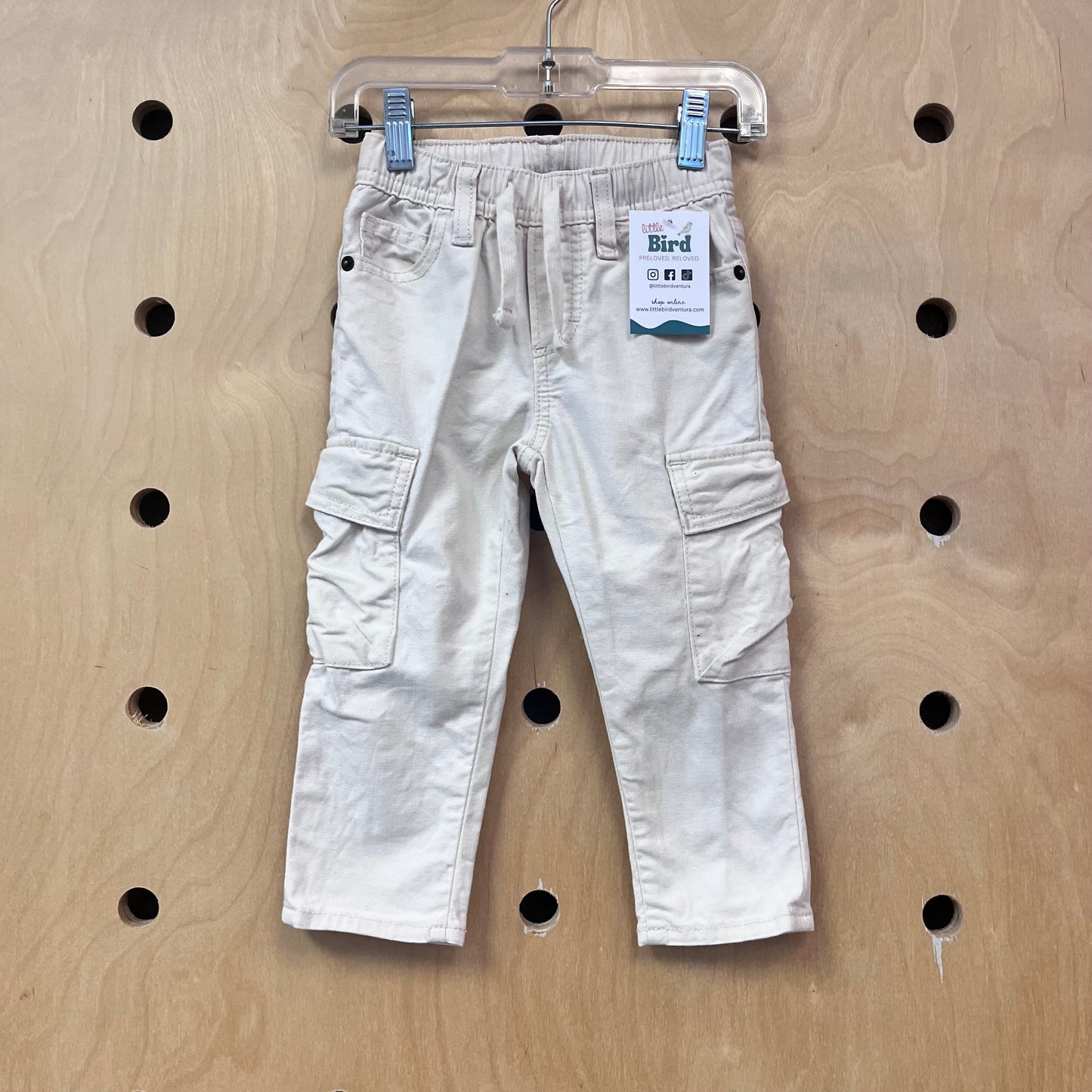 Cream Cargo Slim Canvas Pants
