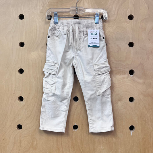 Cream Cargo Slim Canvas Pants