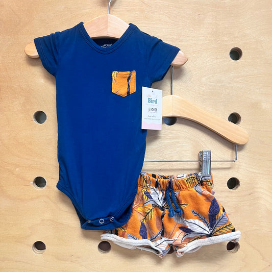 Blue Bamboo/Orange French Terry Outfit