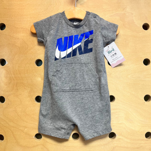 Grey/Blue Logo Pocket Romper