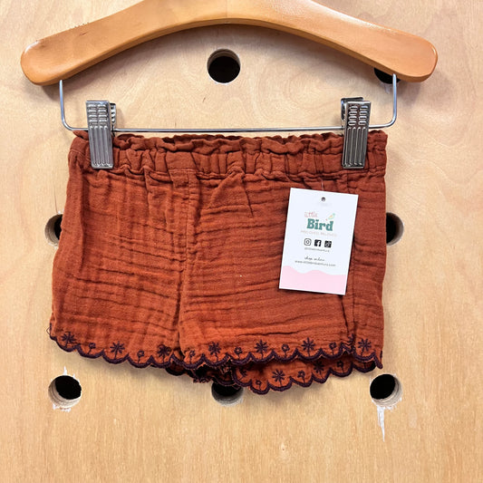 Rust Gauze Embroidered Shorts