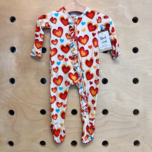 Orange Hearts Ruffle Bamboo Footies