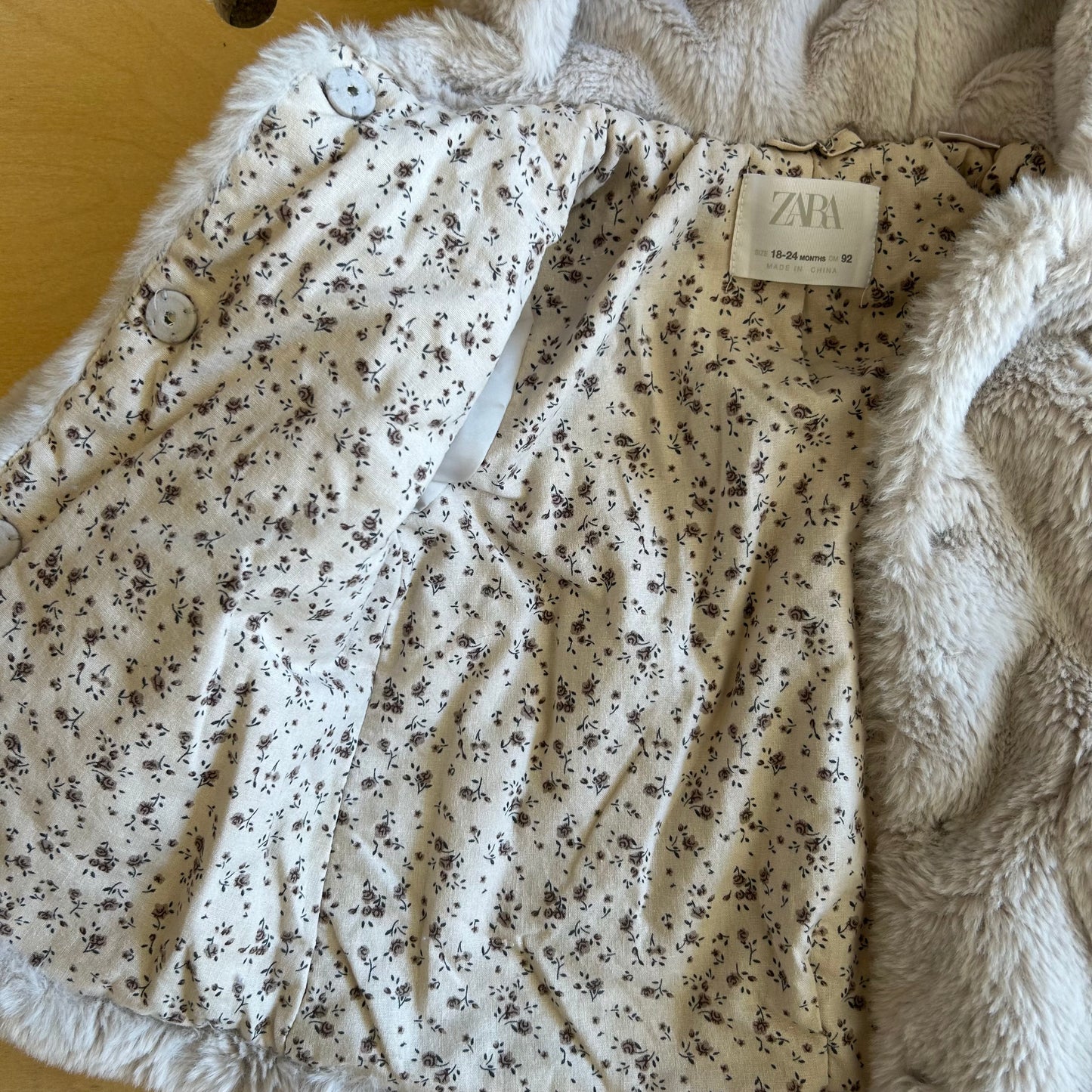 Cream Floral Lined Fuzzy Jacket