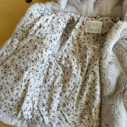 Cream Floral Lined Fuzzy Jacket