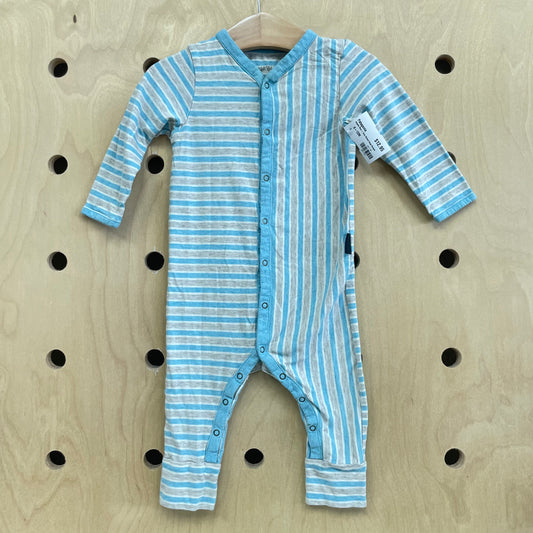 Organic Blue + Grey Striped Snap Romper