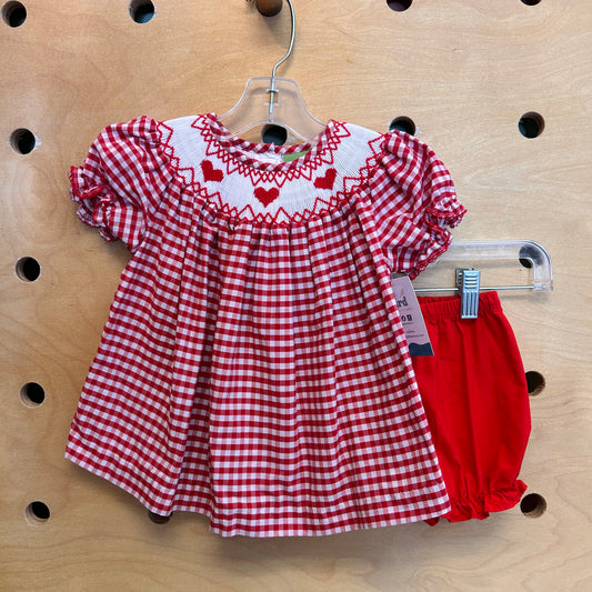 Red Gingham Smocked Hearts Outfit