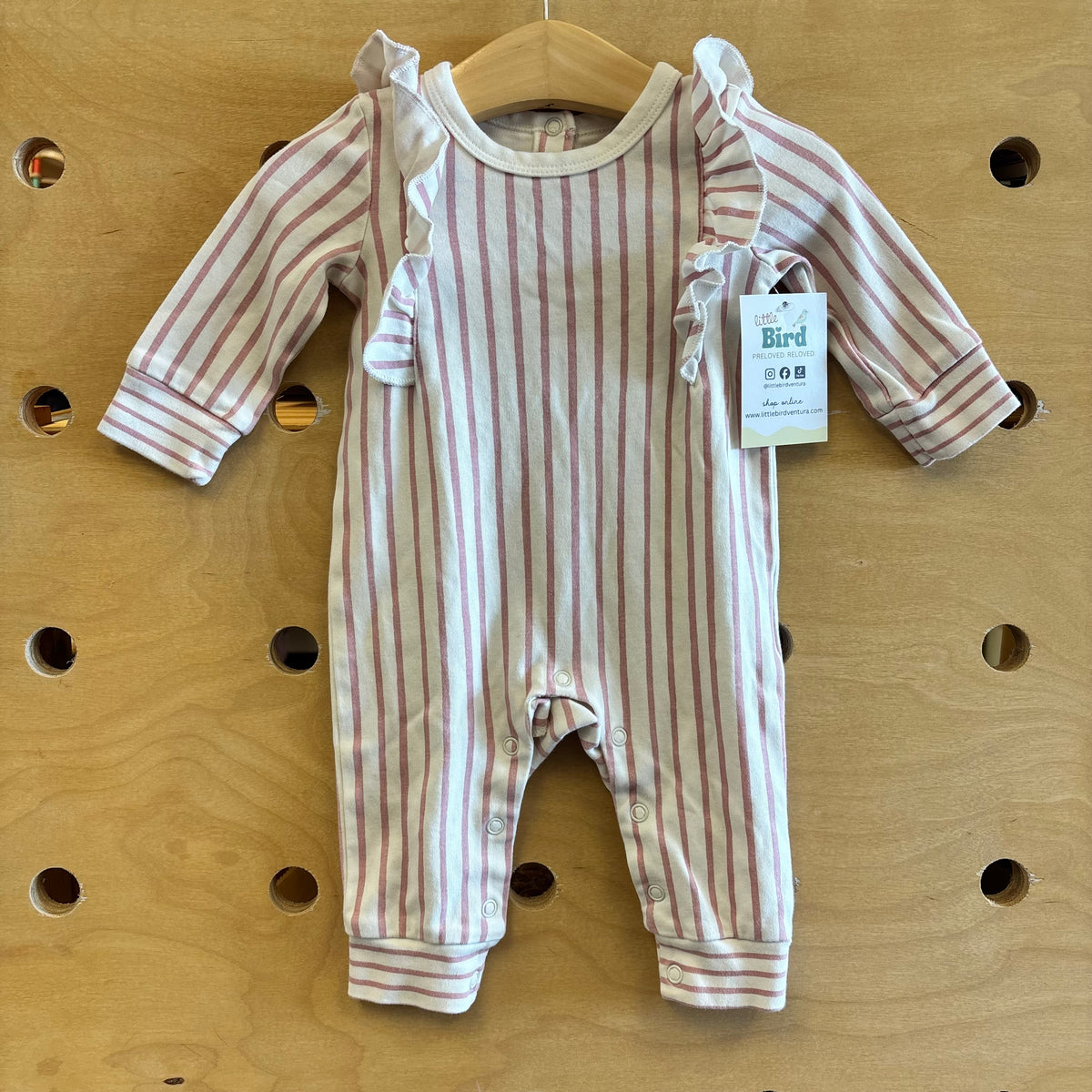 Organic Pink/White Striped Ruffle Romper
