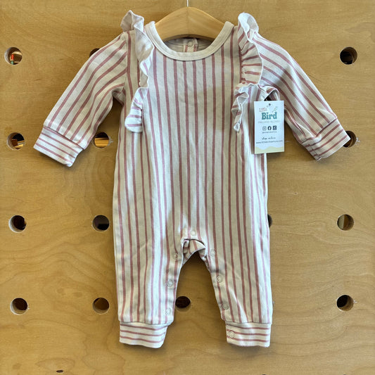 Organic Pink/White Striped Ruffle Romper