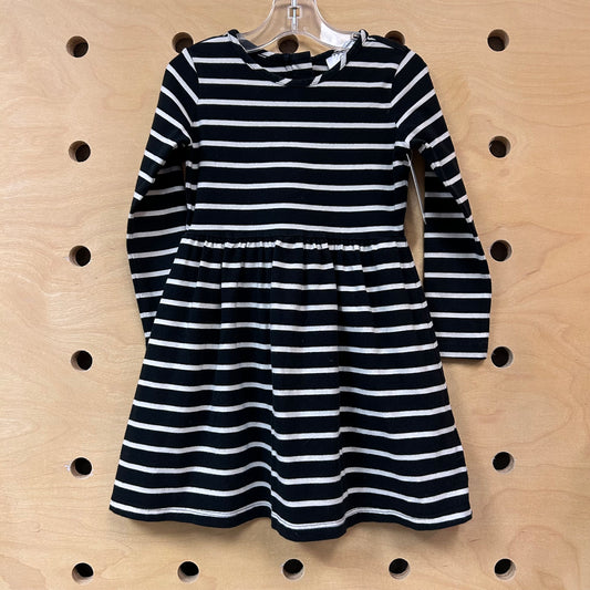 Black/White Striped LS Dress