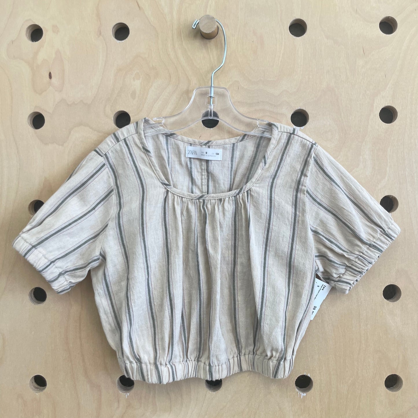 Beige Striped Linen Blend Top