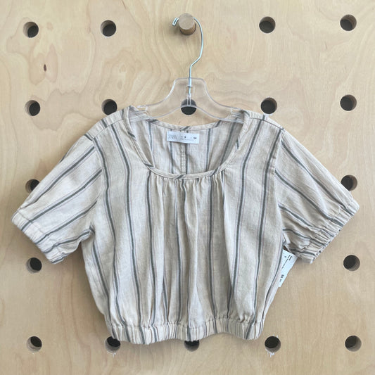 Beige Striped Linen Blend Top