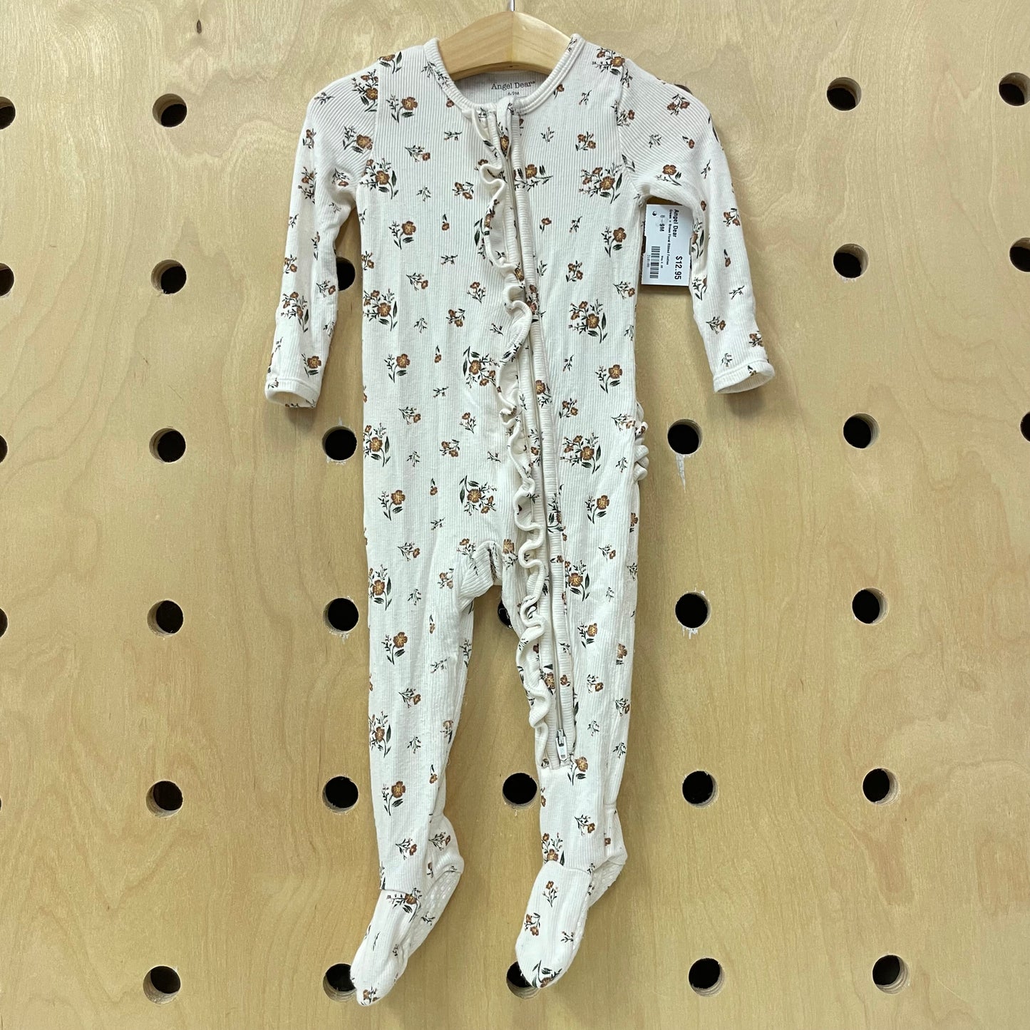 Cream + Brown Floral Ribbed Footies
